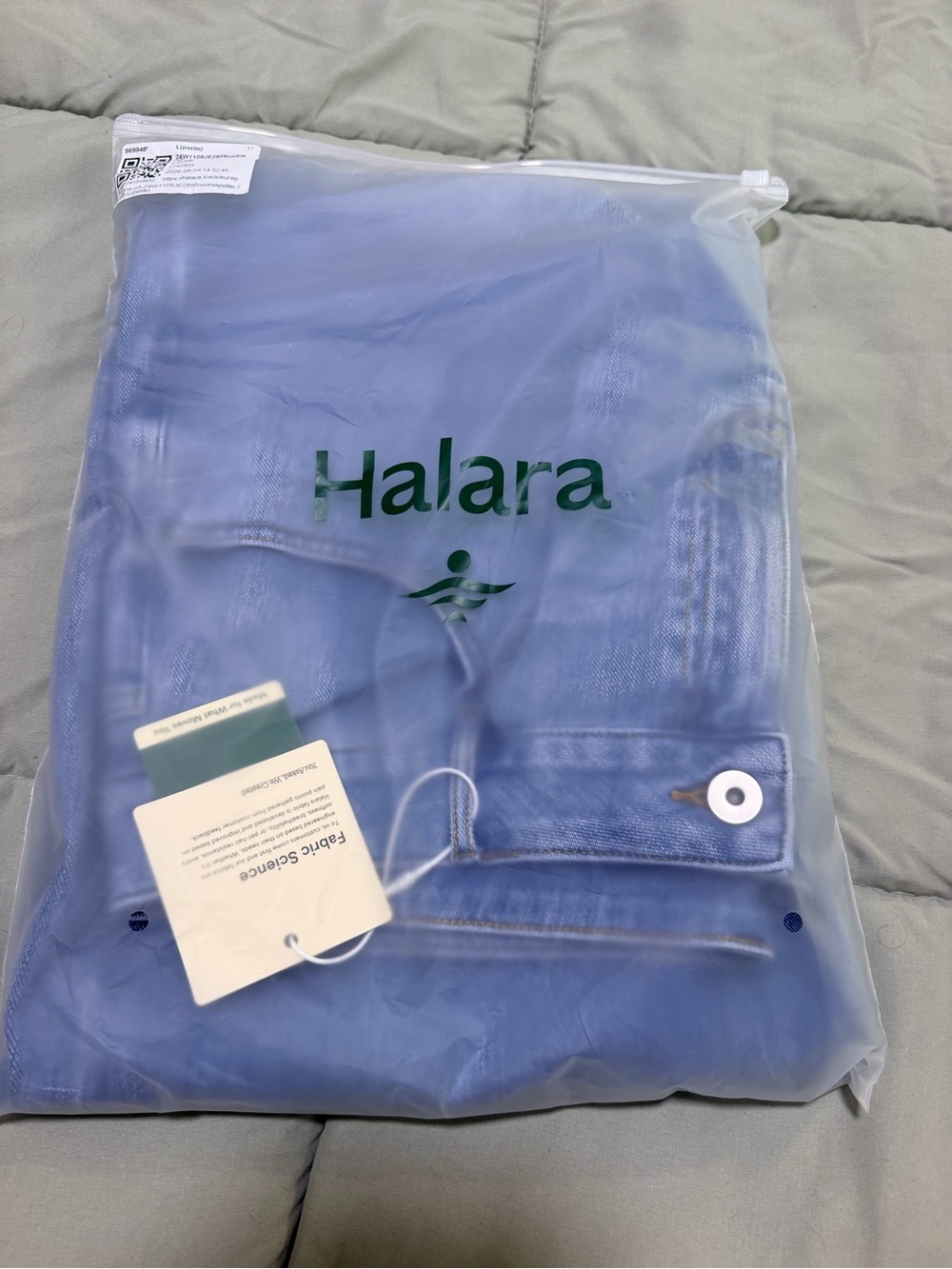 HALARA Flex Mid Rise Washed Baggy Wide Leg Jeans - Powder Blue Denim /L (Petite)